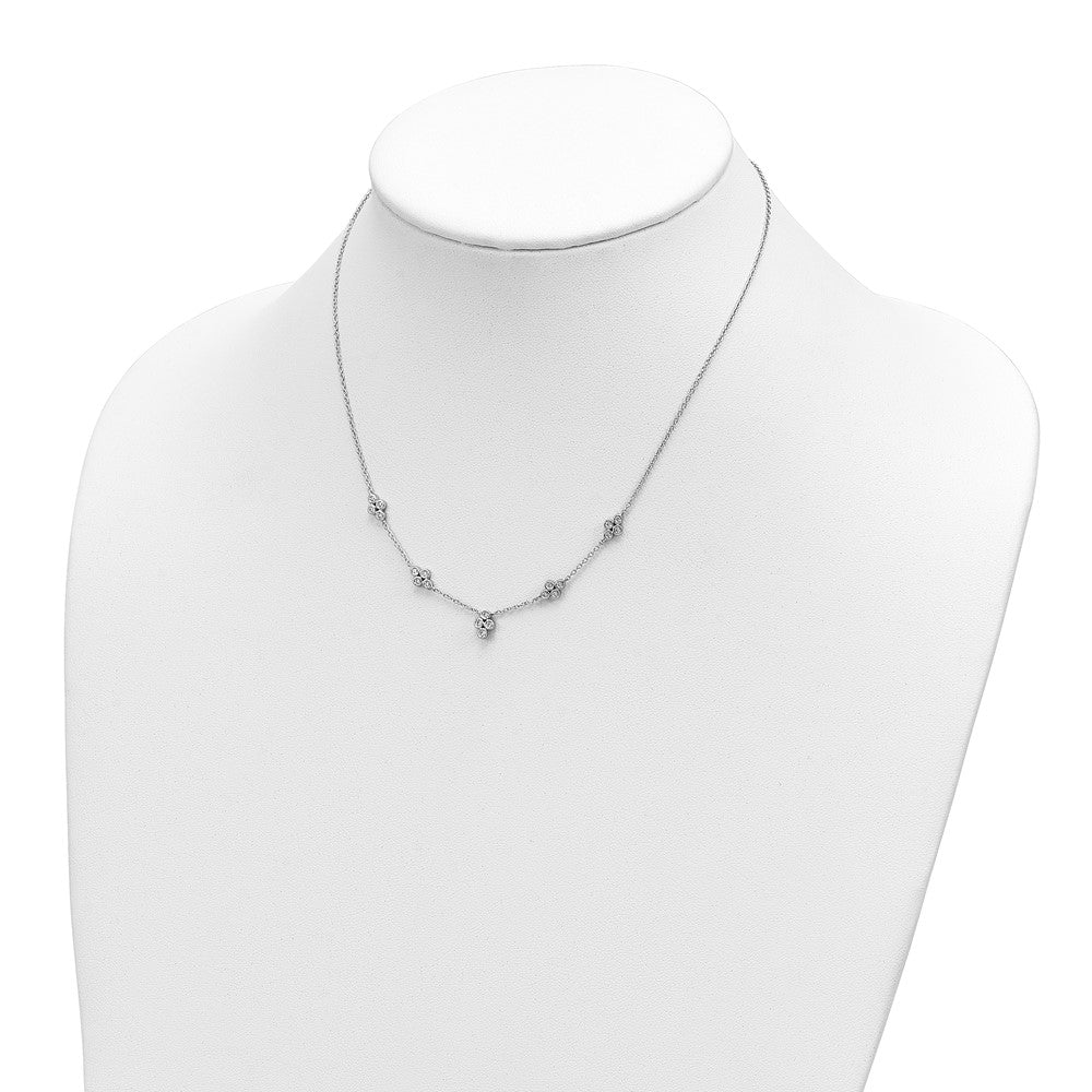 14K Weißgold 5-station Echt Diamant 18 Zoll Halskette