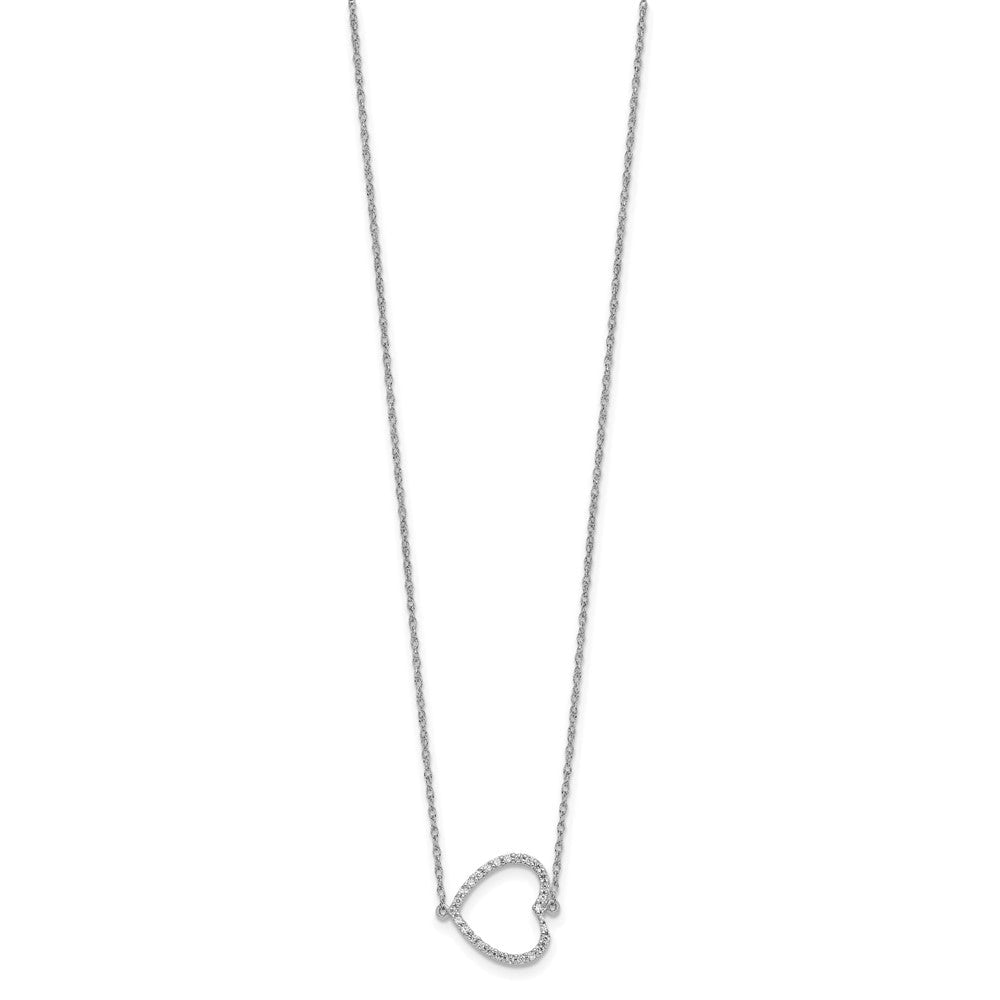 14K Weißgold Seitlich Echt Diamant Herz 18 Zoll Halskette