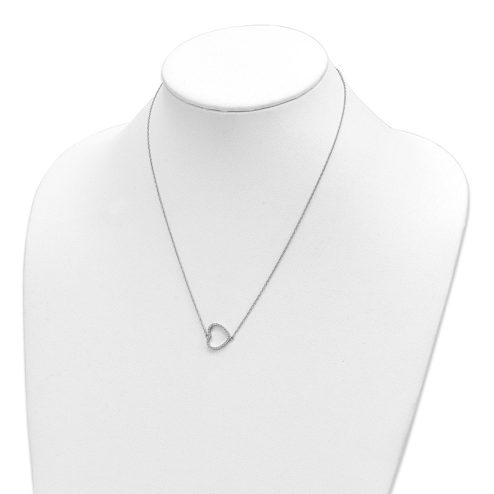 14K Weißgold Seitlich Echt Diamant Herz 18 Zoll Halskette