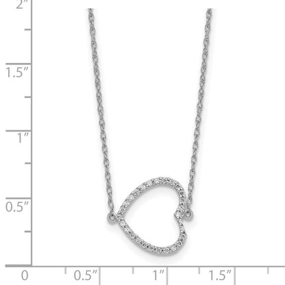 14K Weißgold Seitlich Echt Diamant Herz 18 Zoll Halskette