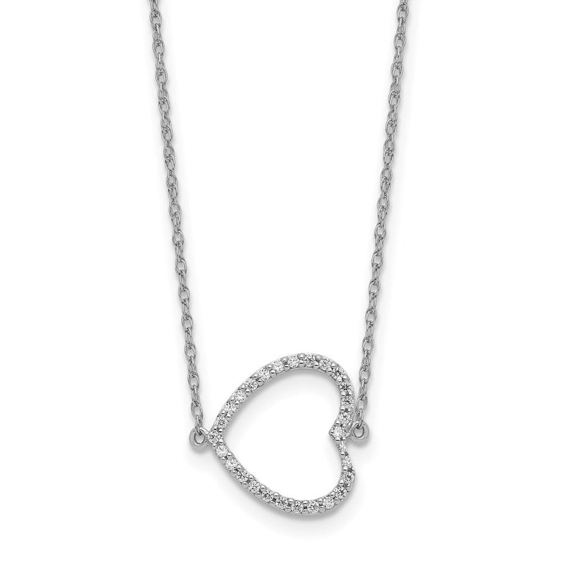 14K Weißgold Seitlich Echt Diamant Herz 18 Zoll Halskette
