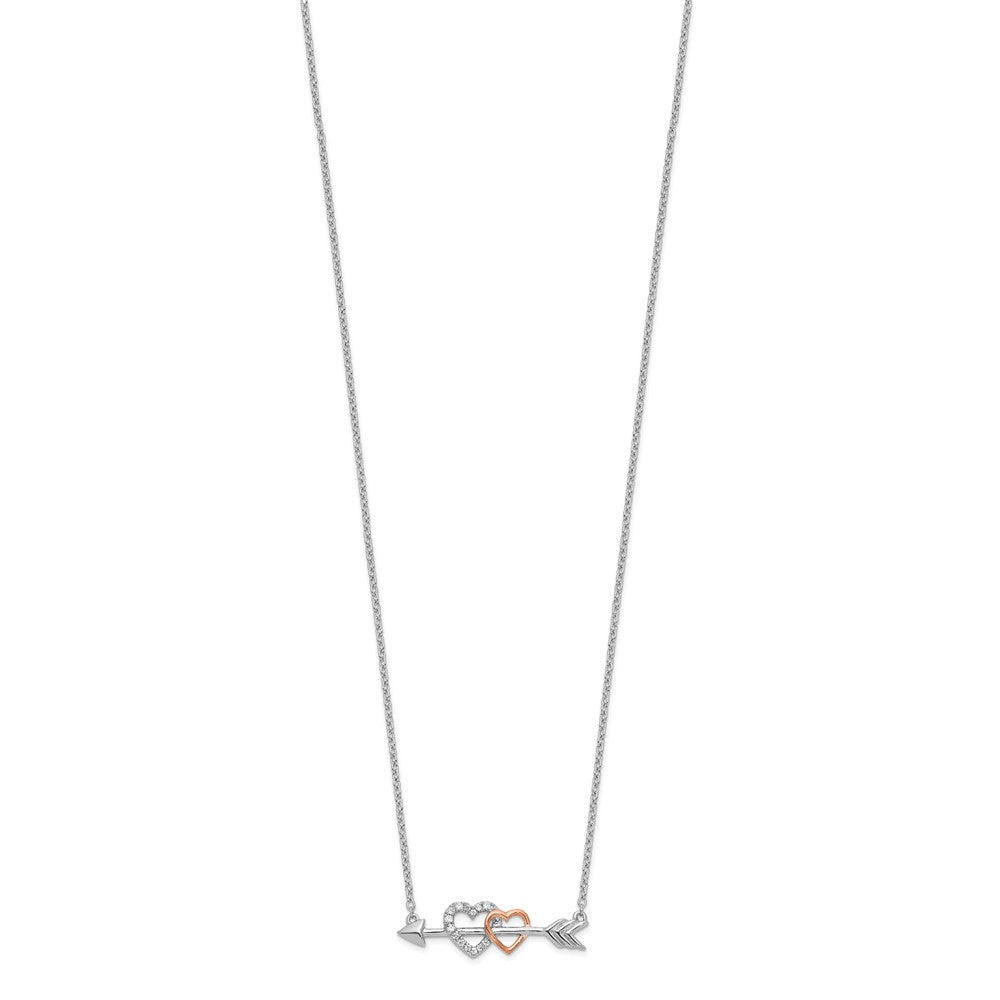 14K Bicolor Gold Echt Diamant Herzen auf Pfeil 18 Zoll Halskette