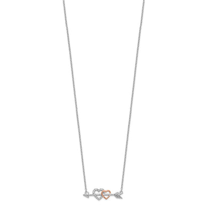 14K Bicolor Gold Echt Diamant Herzen auf Pfeil 18 Zoll Halskette