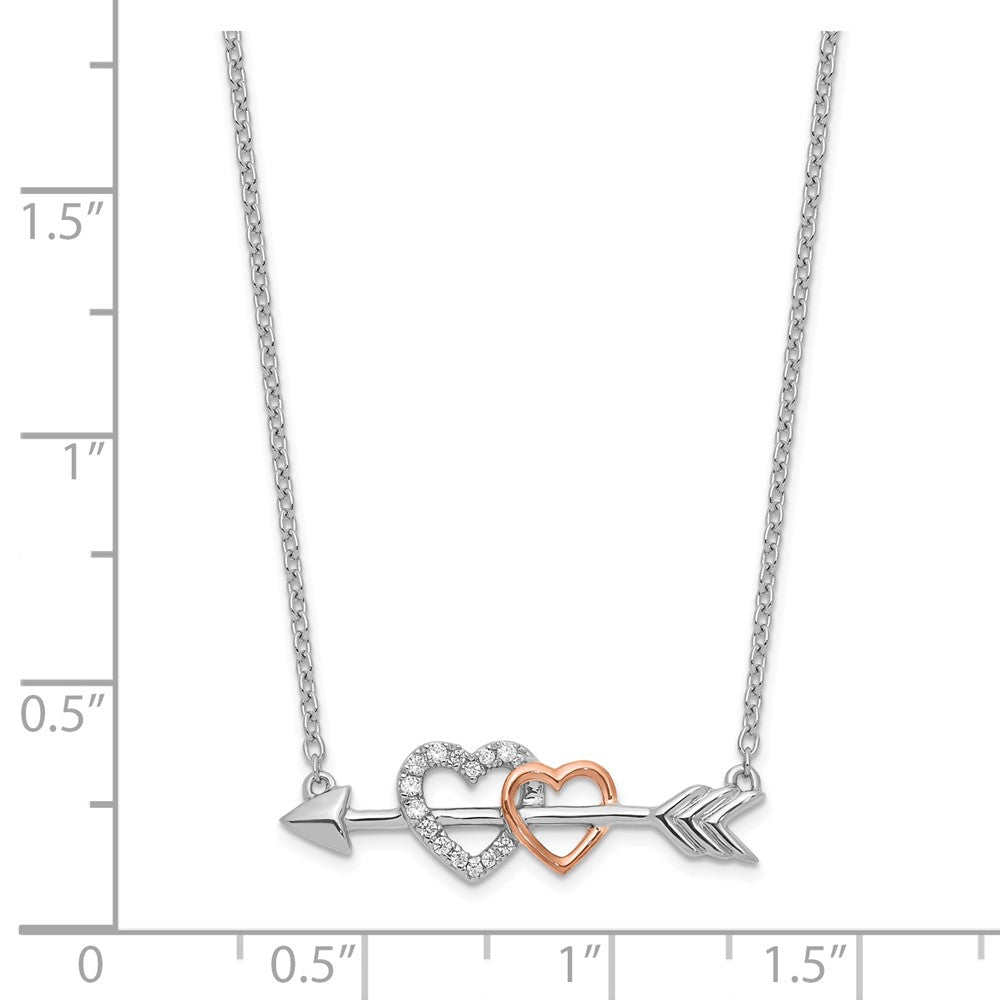 14K Bicolor Gold Echt Diamant Herzen auf Pfeil 18 Zoll Halskette