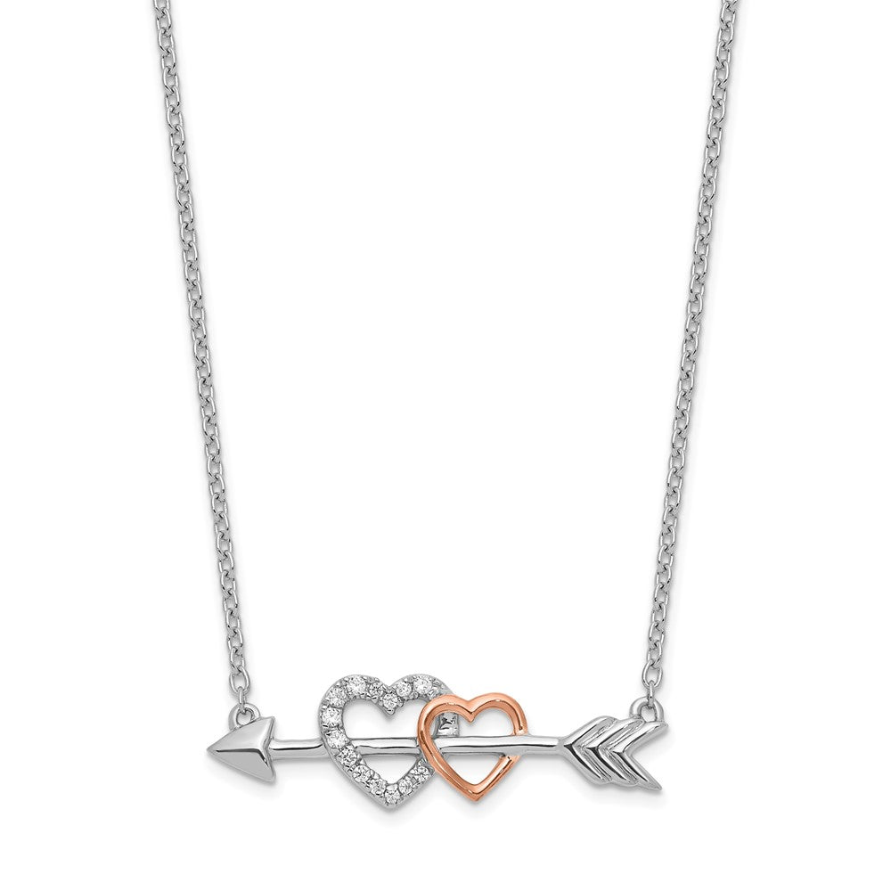 14K Bicolor Gold Echt Diamant Herzen auf Pfeil 18 Zoll Halskette