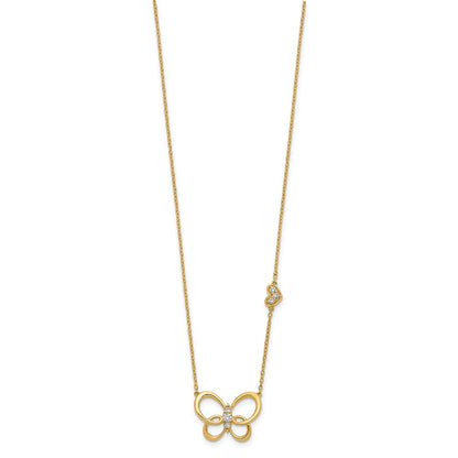 14K Gelbgold Echt Diamant Schmetterling 18 Zoll Halskette