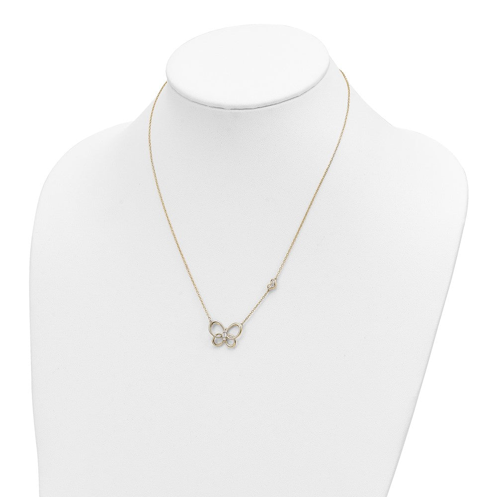 14K Gelbgold Echt Diamant Schmetterling 18 Zoll Halskette