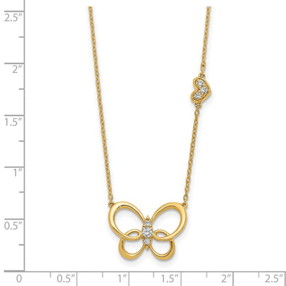 14K Gelbgold Echt Diamant Schmetterling 18 Zoll Halskette