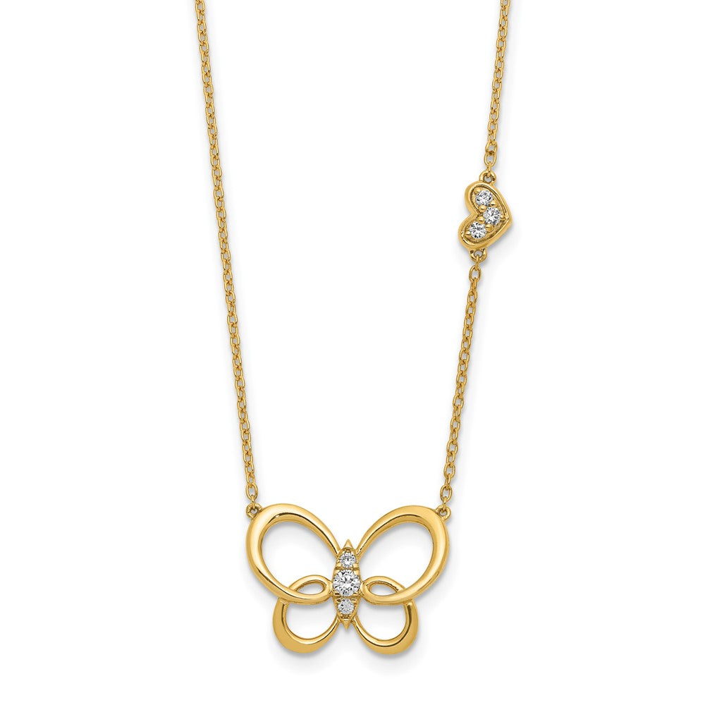 14K Gelbgold Echt Diamant Schmetterling 18 Zoll Halskette