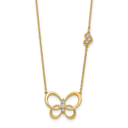 14K Gelbgold Echt Diamant Schmetterling 18 Zoll Halskette