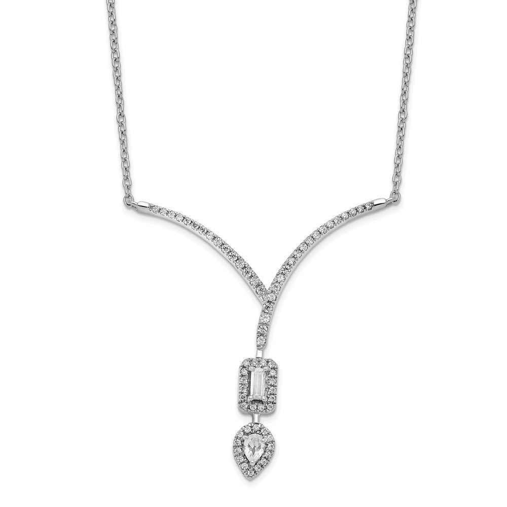14K Weißgold Echt Diamant Tropfen/emerald Form Hängend 18 Zoll Halskette