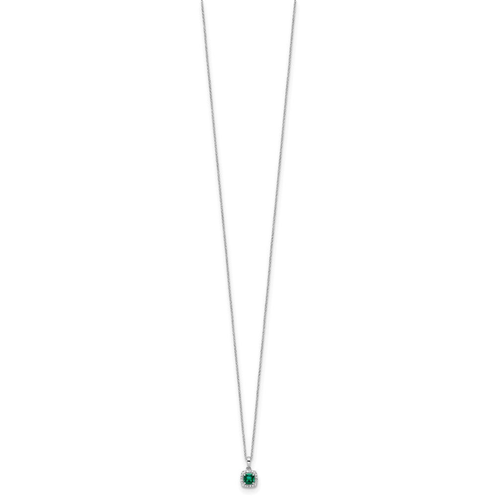 14k Weißgold Anhänger-Halskette mit 0,10 ct. im Labor gezüchtetem Diamant VS/SI+ G+ und synthetischem Smaragd, 18 Zoll