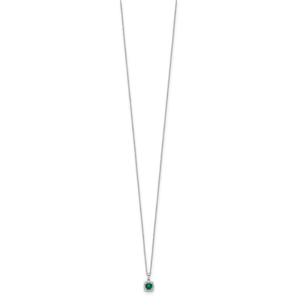 14k Weißgold Anhänger-Halskette mit 0,10 ct. im Labor gezüchtetem Diamant VS/SI+ G+ und synthetischem Smaragd, 18 Zoll