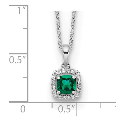 14k Weißgold Anhänger-Halskette mit 0,10 ct. im Labor gezüchtetem Diamant VS/SI+ G+ und synthetischem Smaragd, 18 Zoll