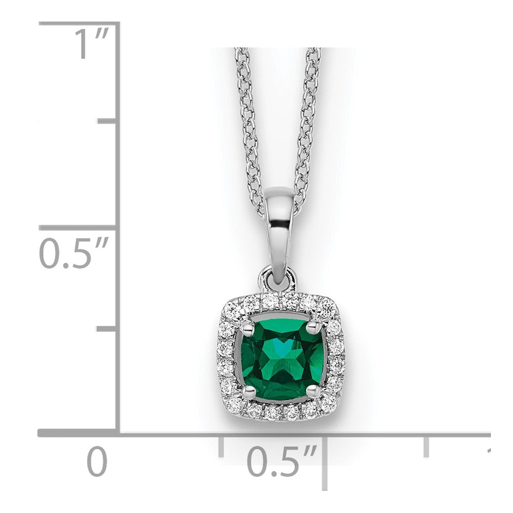 10K Weißgold 0,1 ct. Laborgezüchteter Diamant VS/SI+ G+ und Synthetischer Smaragd 18 Zoll Anhänger-Halskette