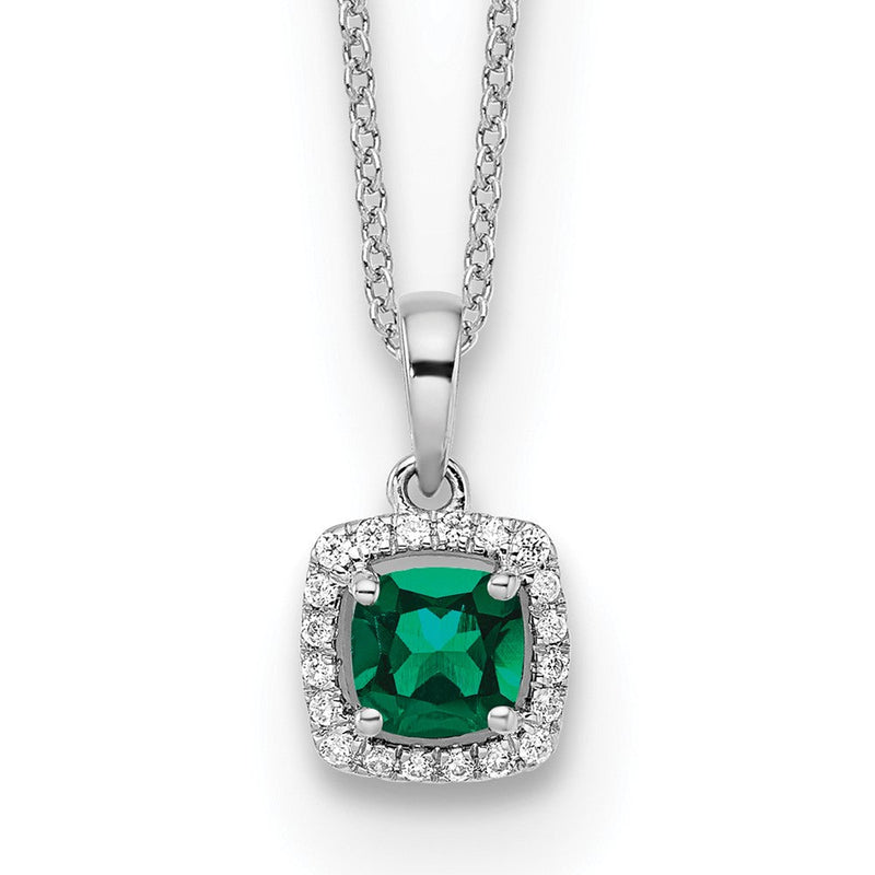 14k Weißgold Anhänger-Halskette mit 0,10 ct. im Labor gezüchtetem Diamant VS/SI+ G+ und synthetischem Smaragd, 18 Zoll