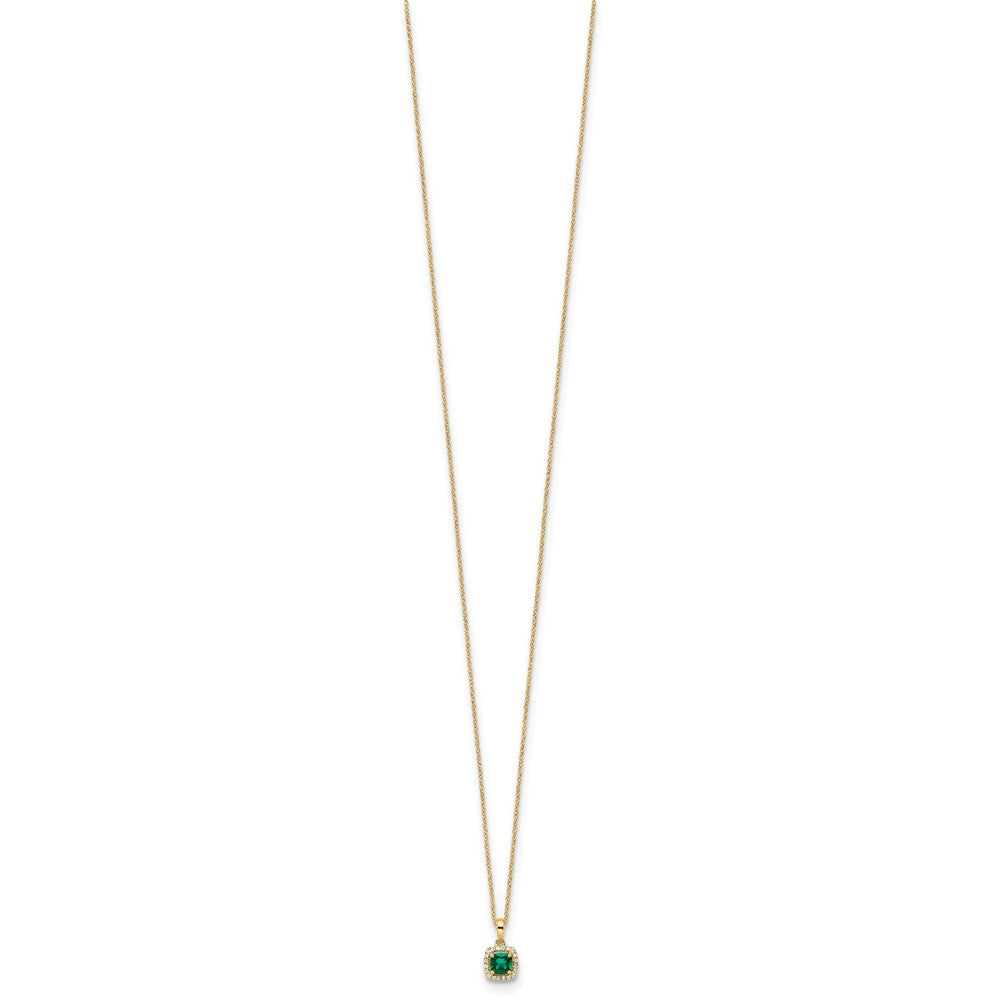 10K Gelbgold 0,1 ct. Labordiamant VS/SI+ G+ und Synthetischer Smaragd 18 Zoll Anhänger-Halskette
