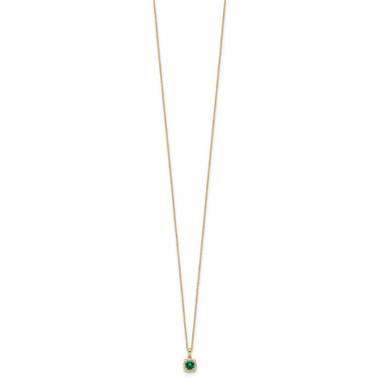 10K Gelbgold 0,1 ct. Labordiamant VS/SI+ G+ und Synthetischer Smaragd 18 Zoll Anhänger-Halskette