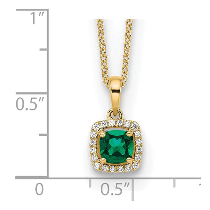 10K Gelbgold 0,1 ct. Labordiamant VS/SI+ G+ und Synthetischer Smaragd 18 Zoll Anhänger-Halskette