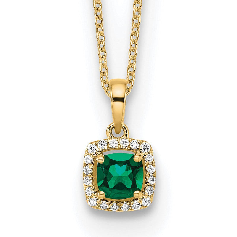 10K Gelbgold 0,1 ct. Labordiamant VS/SI+ G+ und Synthetischer Smaragd 18 Zoll Anhänger-Halskette
