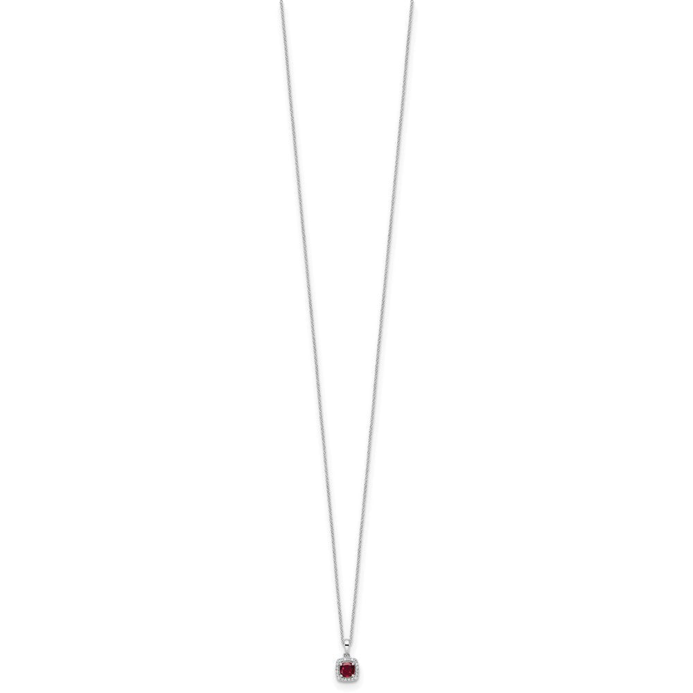 10 Karat Weißgold 0,10 ct. Laborgezüchteter Diamant VS/SI+ G+ und Synthetischer Rubin Anhänger-Halskette 18 Zoll