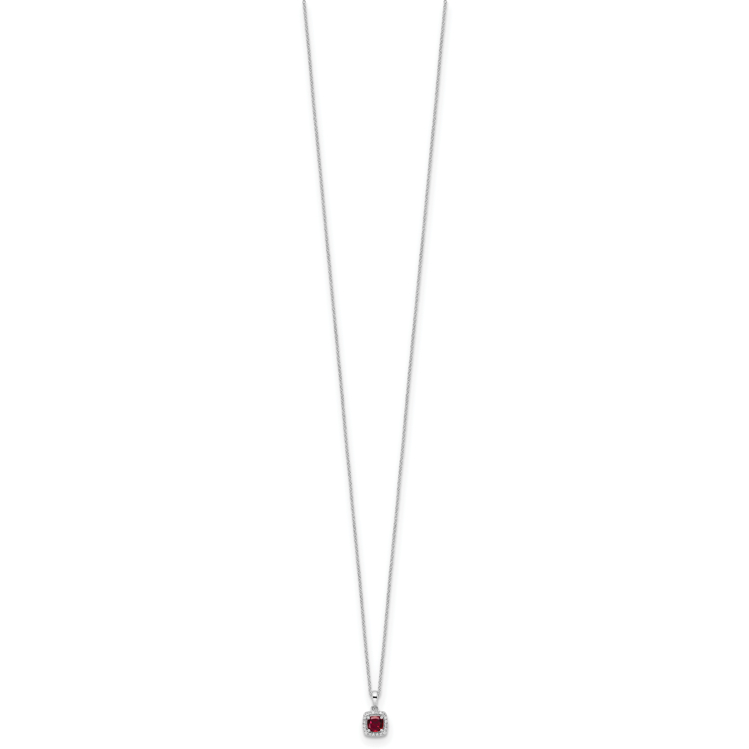 14K Weißgold 0,1 ct. Laborgezüchteter Diamant VS/SI+ G+ und Synthetischer Rubin 18 Zoll Anhänger-Halskette