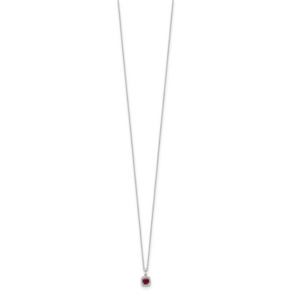14K Weißgold 0,1 ct. Laborgezüchteter Diamant VS/SI+ G+ und Synthetischer Rubin 18 Zoll Anhänger-Halskette