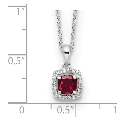 10 Karat Weißgold 0,10 ct. Laborgezüchteter Diamant VS/SI+ G+ und Synthetischer Rubin Anhänger-Halskette 18 Zoll