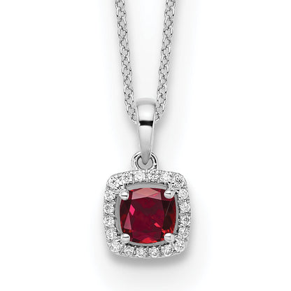 14K Weißgold 0,1 ct. Laborgezüchteter Diamant VS/SI+ G+ und Synthetischer Rubin 18 Zoll Anhänger-Halskette