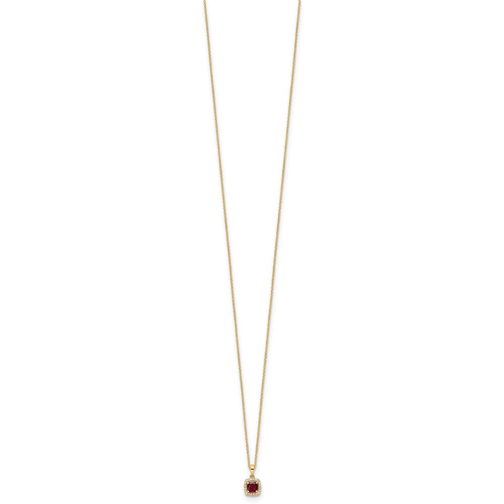 14 Karat Gelbgold Anhänger-Halskette mit 0,10 ct. Labor gezüchtetem Diamant VS/SI+ G+ und Zuchtrubin, 18 Zoll