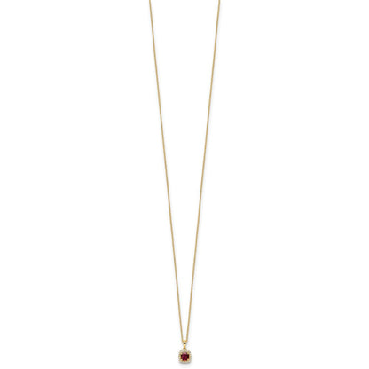 14 Karat Gelbgold Anhänger-Halskette mit 0,10 ct. Labor gezüchtetem Diamant VS/SI+ G+ und Zuchtrubin, 18 Zoll