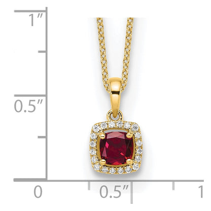 14 Karat Gelbgold Anhänger-Halskette mit 0,10 ct. Labor gezüchtetem Diamant VS/SI+ G+ und Zuchtrubin, 18 Zoll