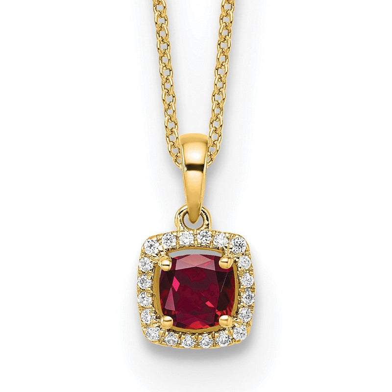 10K Gelbgold Anhänger-Halskette mit 0,10 ct. im Labor gezüchtetem Diamanten VS/SI+ G+ und synthetischem Rubin, 18 Zoll