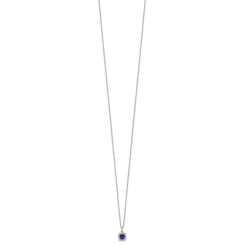 14K Weißgold 0,10 ct. Labordiamant VS/SI+ G+ und synthetischer Saphir 18 Zoll Anhänger-Halskette