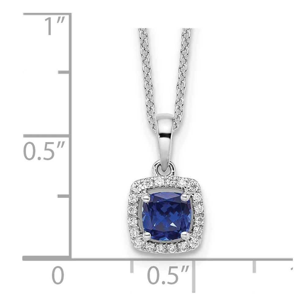14K Weißgold 0,10 ct. Labordiamant VS/SI+ G+ und synthetischer Saphir 18 Zoll Anhänger-Halskette