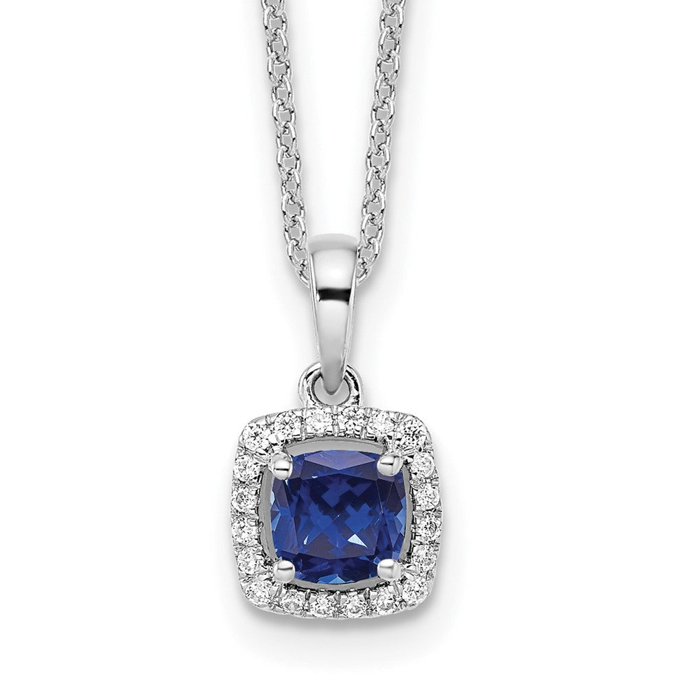 14K Weißgold 0,10 ct. Labordiamant VS/SI+ G+ und synthetischer Saphir 18 Zoll Anhänger-Halskette
