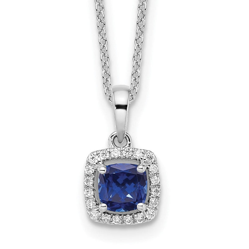 10 Karat Weißgold 0,1 ct. Laborgezüchteter Diamant VS/SI+ G+ und Synthetischer Saphir Anhänger-Halskette 18 Zoll