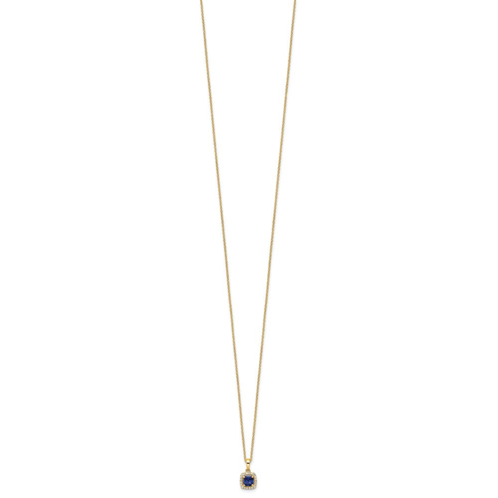 10K Gelbgold 0,10 ct. Laborgezüchteter Diamant VS/SI+ G+ und Synthetischer Saphir Anhänger-Halskette, 18 Zoll