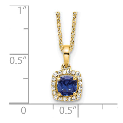 14K Gelbgold Anhänger-Halskette mit 0,1 ct. im Labor gezüchtetem Diamanten VS/SI+ G+ und synthetischem Saphir, 45,7 cm (18 Zoll)