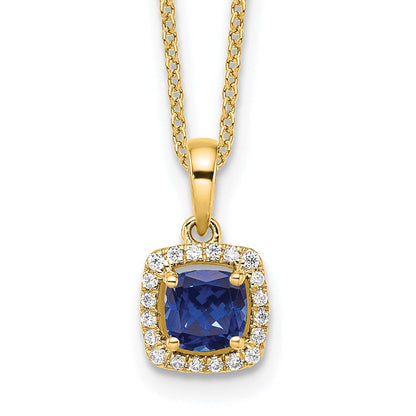 14K Gelbgold Anhänger-Halskette mit 0,1 ct. im Labor gezüchtetem Diamanten VS/SI+ G+ und synthetischem Saphir, 45,7 cm (18 Zoll)