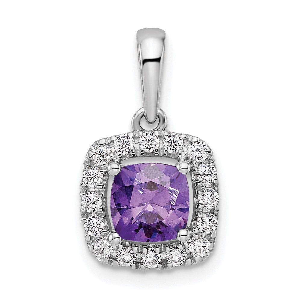 14K Weißgold 0,25 ct. Laborgezüchteter Diamant VS/SI+ G+ Februar-Geburtsstein Amethyst-Halo-Anhänger