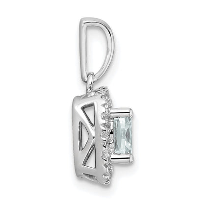 14K Weißgold Halo-Anhänger mit Aquamarin-Märzgeburtsstein und 0,25 ct. im Labor gezüchtetem Diamant VS/SI+ G+