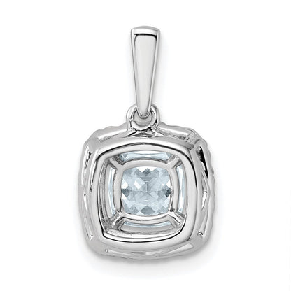 14K Weißgold Halo-Anhänger mit Aquamarin-Märzgeburtsstein und 0,25 ct. im Labor gezüchtetem Diamant VS/SI+ G+