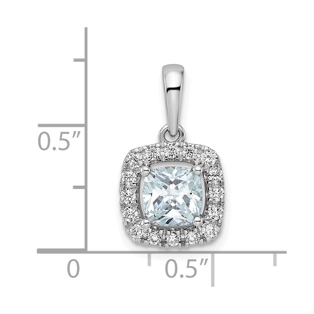 14K Weißgold Halo-Anhänger mit Aquamarin-Märzgeburtsstein und 0,25 ct. im Labor gezüchtetem Diamant VS/SI+ G+