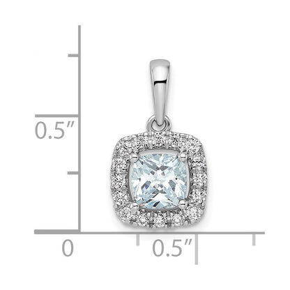 14K Weißgold Halo-Anhänger mit Aquamarin-Märzgeburtsstein und 0,25 ct. im Labor gezüchtetem Diamant VS/SI+ G+