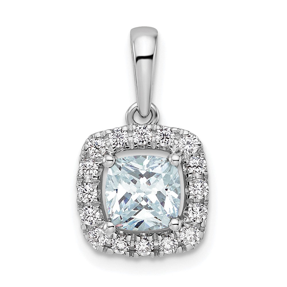 14K Weißgold Halo-Anhänger mit Aquamarin-Märzgeburtsstein und 0,25 ct. im Labor gezüchtetem Diamant VS/SI+ G+