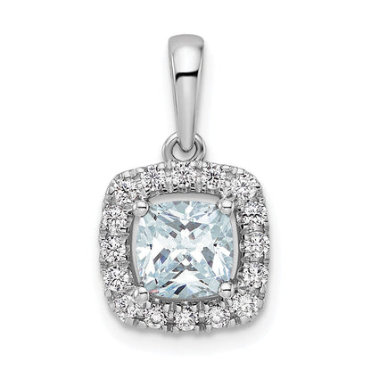 14K Weißgold Halo-Anhänger mit Aquamarin-Märzgeburtsstein und 0,25 ct. im Labor gezüchtetem Diamant VS/SI+ G+