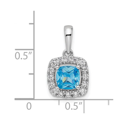 14K Weißgold Halo-Anhänger mit 0,25 ct. im Labor gezüchtetem Diamant VS/SI+ G+ und Blautopas Dezember-Geburtsstein