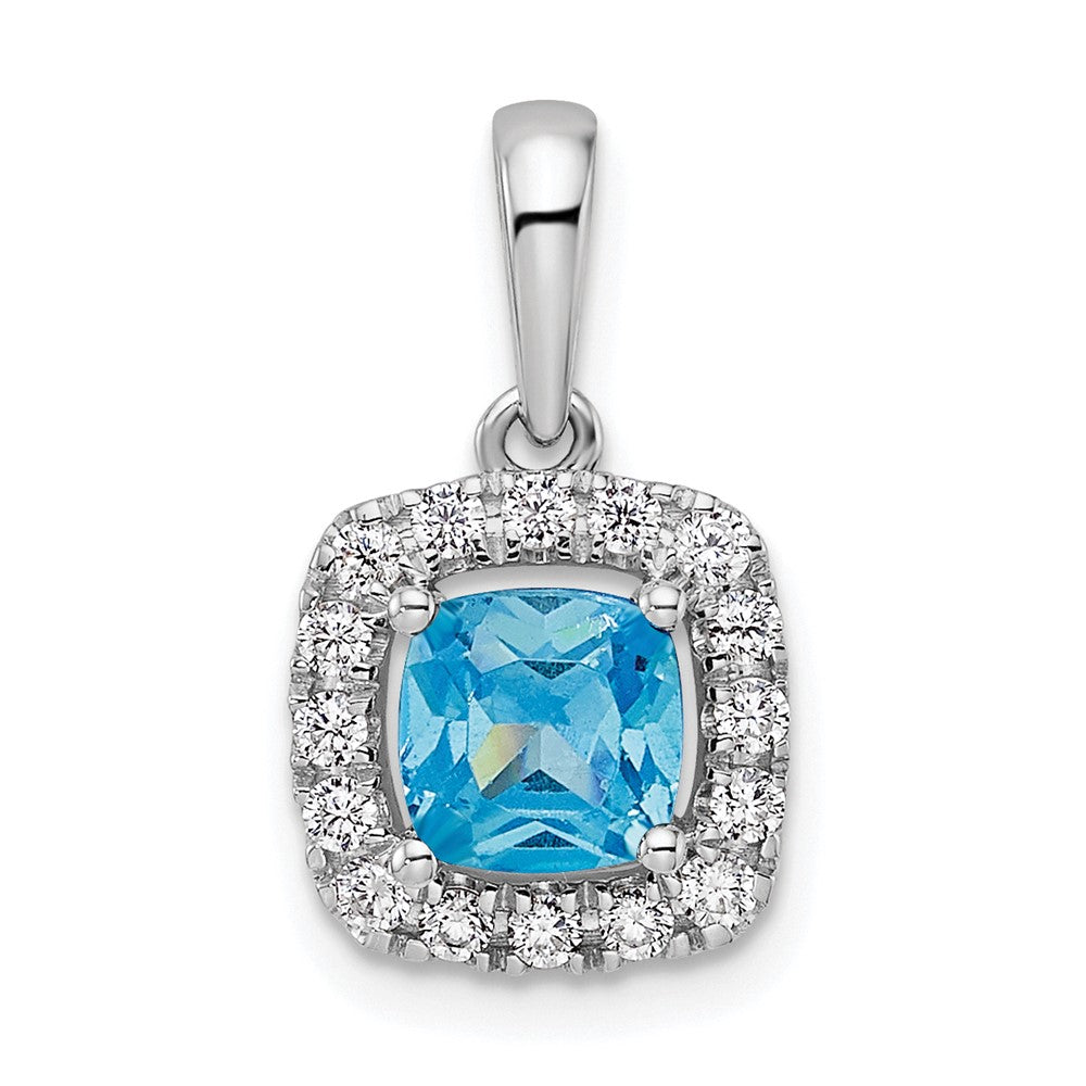 14K Weißgold Halo-Anhänger mit 0,25 ct. im Labor gezüchtetem Diamant VS/SI+ G+ und Blautopas Dezember-Geburtsstein