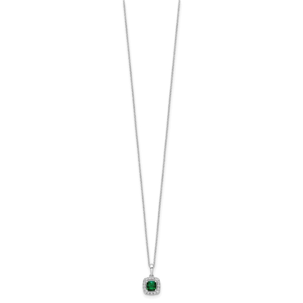 10K Weißgold 0,25 ct. Labor gezüchteter Diamant VS/SI+ G+ und Synthetischer Smaragd 18 Zoll Anhänger-Halskette